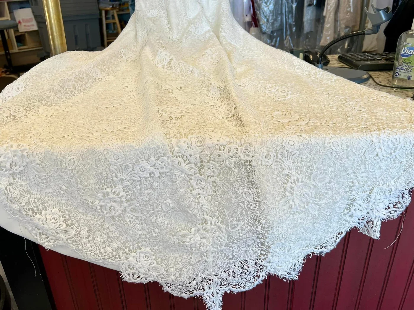Beaded lace train, after cleaning