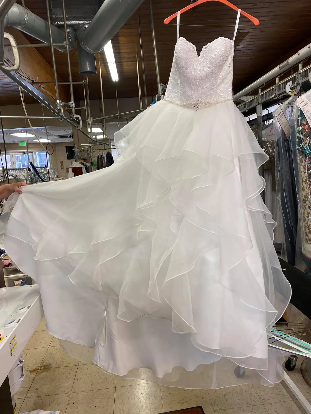 Layered ruffle gown, after cleaning