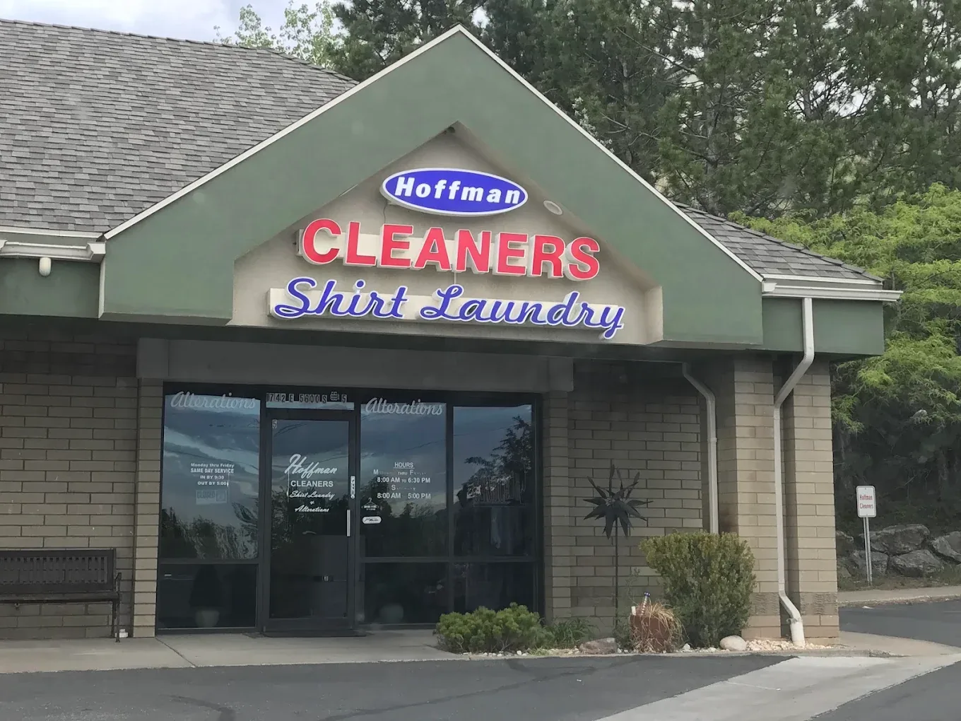 Hoffman Cleaners storefront at the Ogden Combe Road location