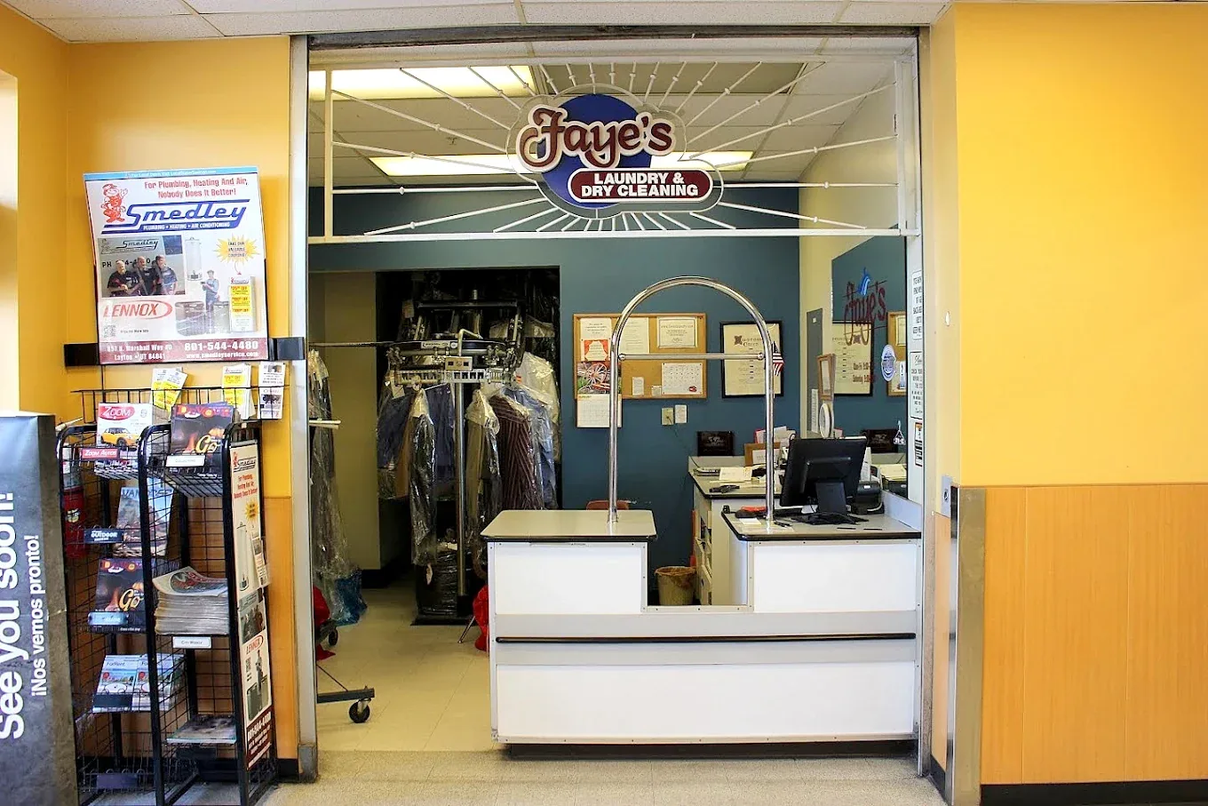 Faye's Laundry & Dry Cleaning counter inside Smith's in Syracuse